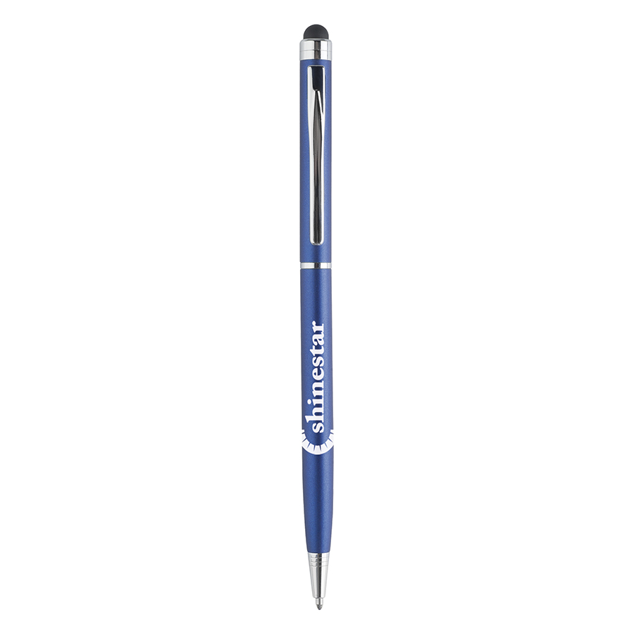 Sleek Stylus Matte Pen — Bolígrafo ligero multifunción con stylus para pantallas táctiles. Cuerpo color mate combinado con atributos cromados. Grabado láser no disponible en color plateado.